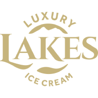 Lakes Luxury Ice Cream logo – elegant gold branding featured on premium paper cups and eco packaging