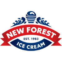New Forest Ice Cream logo – red and blue heritage emblem with ice cream cone and paper cup branding